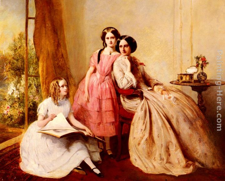 A Portrait Of Two Girls With Their Governess